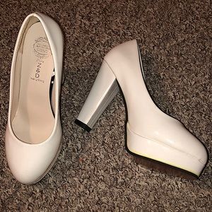 Zhong Dong Shiny 4” White Chunky Heels